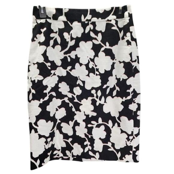 KATE SPADE New York Black Ivory Floral Print Knee Length Pencil Skirt Women's 4 - Picture 2 of 7